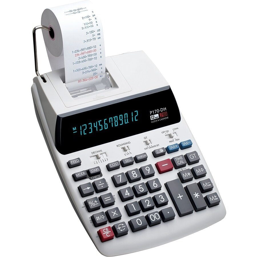 P170-DH-3 Printing Calculator angled view