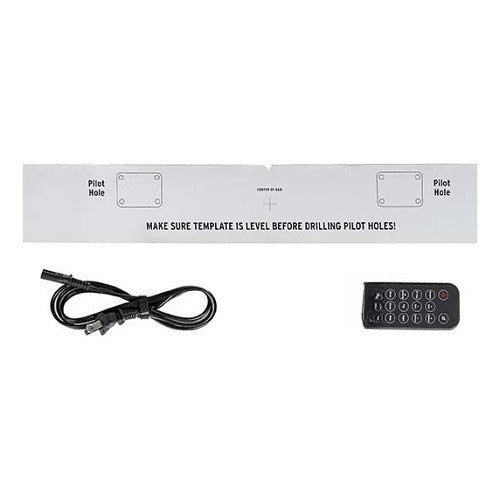ES-PWR-SNDBR-180-BLK accessories: remote, power cord and template