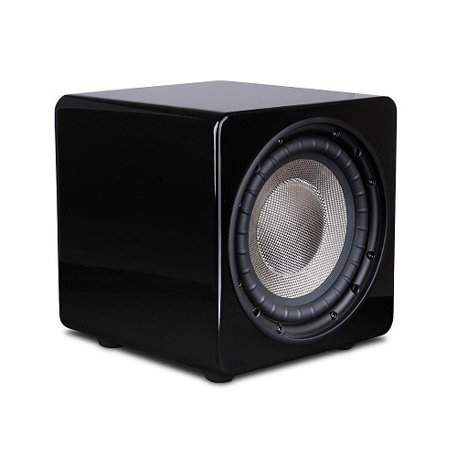 ES-SUB-EVO8-250-BLK subwoofer angled view