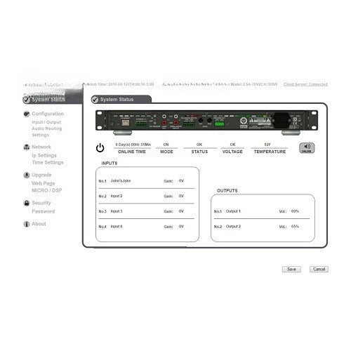 ESA-70V2CH-300W web interface system status